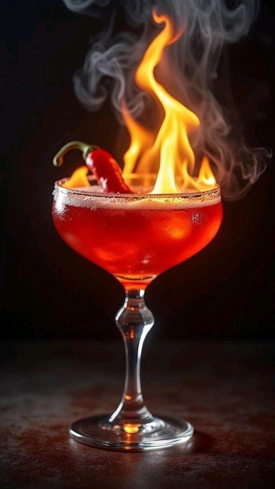 Drink flamejante com pimenta vermelha