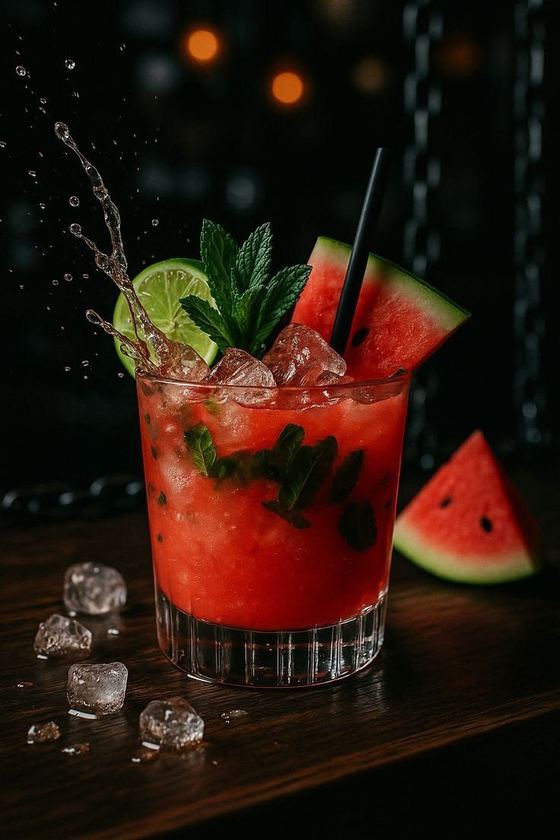 Caipirinha de melancia com hortelã e limão