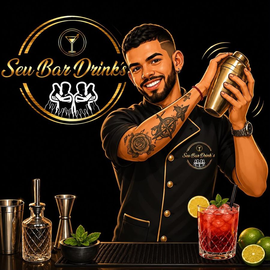 Barman do Seu Bar Drink's preparando um drink na coqueteleira